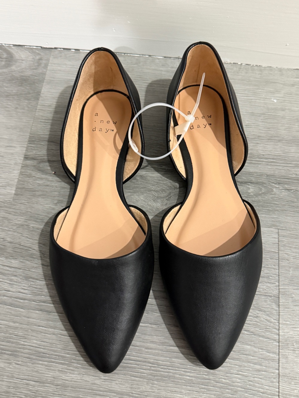 a new day Black D'Orsay Flats with Tan Insole